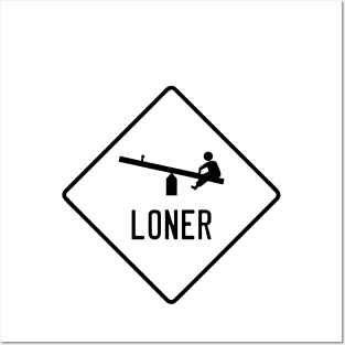 Funny Loner Playground Sign - One Child on a Seesaw (Black) Posters and Art